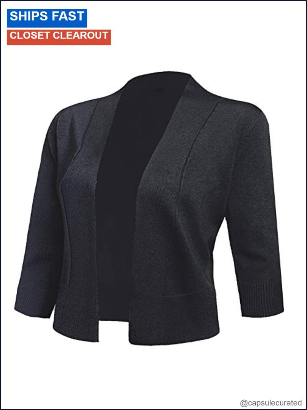 3/4 Sleeve Cropped Cardigan Open Front Shrug Knit Sweater for Dresses Work Party